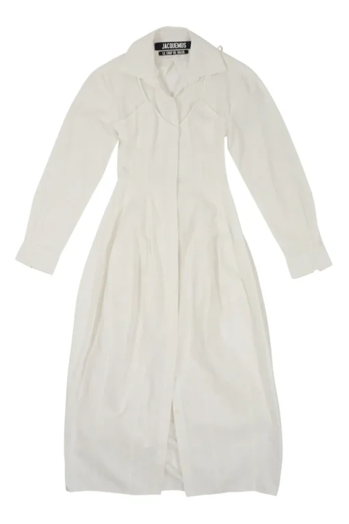 White cotton poplin La Robe Valensole open-back bi-layer-effect corset-style midi shirt dress