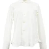 White cotton poplin Peter Pan collar button-up shirt with ruffled hem