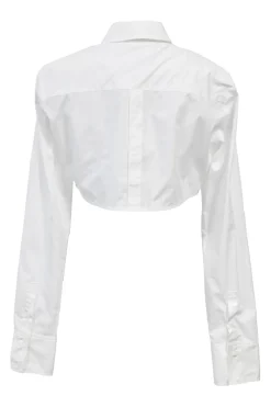 White cotton poplin point collar button-front cropped shirt