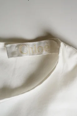 White cotton poplin pullover puff sleeve blouse with gathered panels