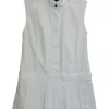 White cotton poplin sleeveless pleated shirt