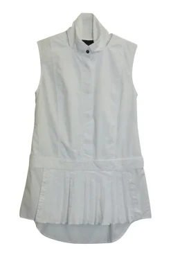 White cotton poplin sleeveless pleated shirt