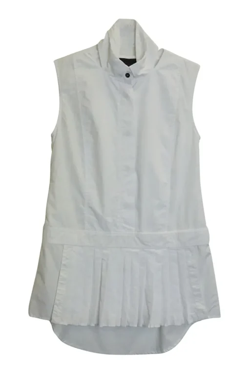White cotton poplin sleeveless pleated shirt