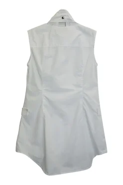 White cotton poplin sleeveless pleated shirt