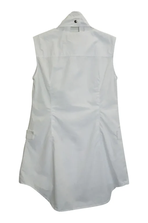 White cotton poplin sleeveless pleated shirt
