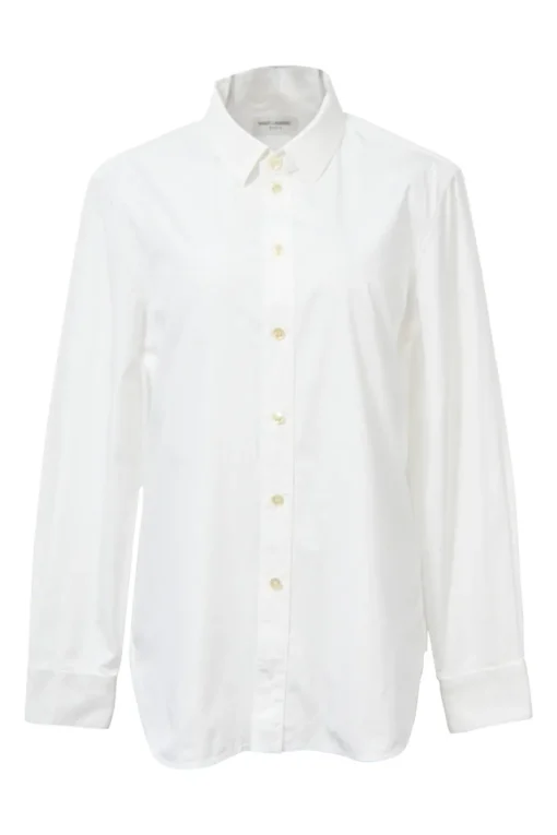 White cotton poplin spread collar button-up shirt