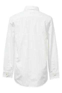 White cotton poplin spread collar button-up shirt