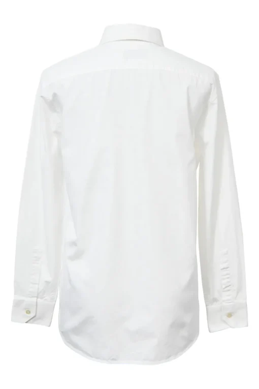 White cotton poplin spread collar button-up shirt
