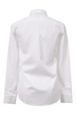 White cotton poplin spread collar button-front shirt