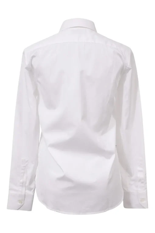 White cotton poplin spread collar button-front shirt