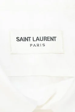 White cotton poplin spread collar button-up shirt