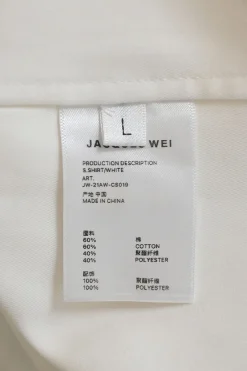White cotton poplin spread collar button-front shirt with contrasting Dobby weave collar and cuffs
