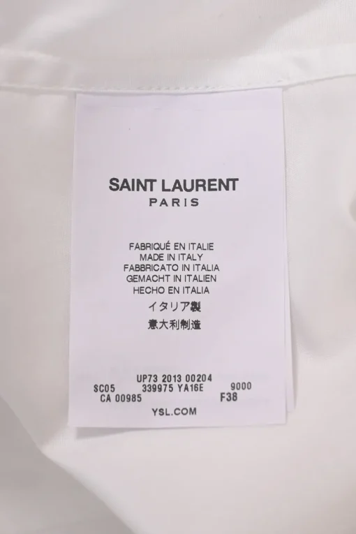 White cotton poplin spread collar button-front shirt