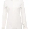 White cotton poplin wing collar half-button shirt