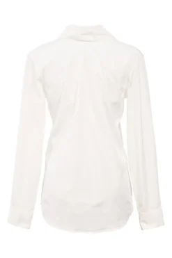 White cotton poplin wing collar half-button shirt
