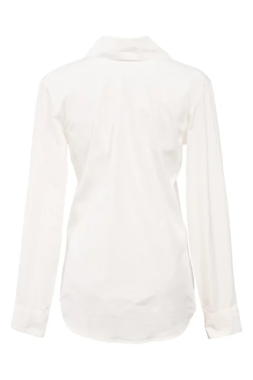 White cotton poplin wing collar half-button shirt
