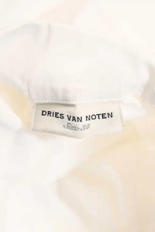 White cotton poplin wing collar half-button shirt
