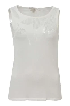 White cotton-blend drop-stitch pointelle scoop neck tank top