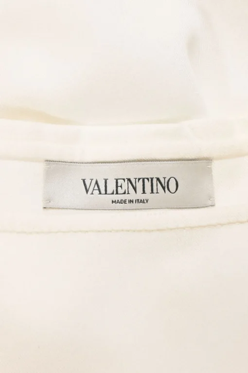 White cotton-blend VGold spread tab collar plunge neck dolman sleeve pullover blouse