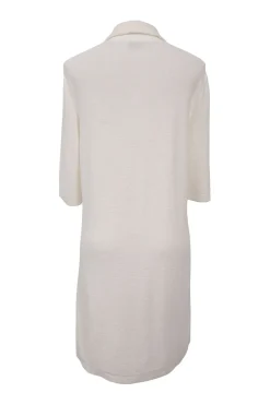 White cotton-polyamide blend terry knit spread collar shift dress with button-loop fastening and hip patch pockets