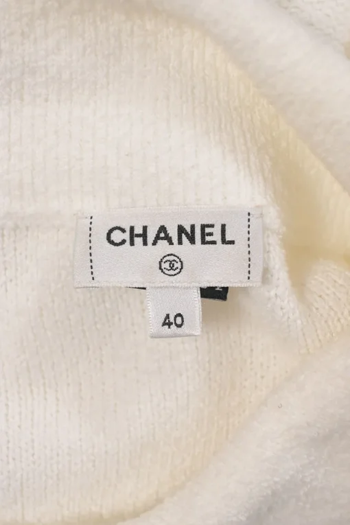 White cotton-polyamide blend terry knit spread collar shift dress with button-loop fastening and hip patch pockets