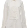 White cotton-poplin tuck-pleat bib classic-collar tuxedo shirt