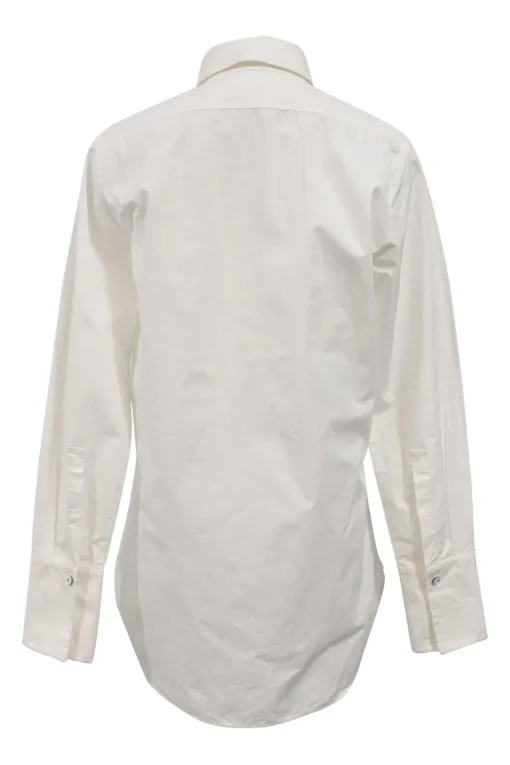 White cotton-poplin tuck-pleat bib classic-collar tuxedo shirt
