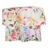 White cotton-silk blend floral print off-shoulder ruffle top