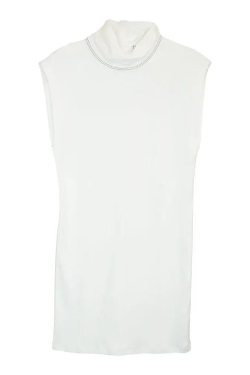 White crystal-embellished cotton jersey rib pullover mock neck zip-back sleeveless top