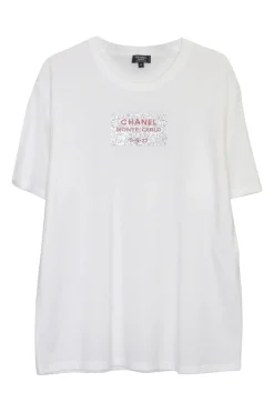 White crystal-embellished cotton jersey crewneck pullover VIP t-shirt , comes with pouch