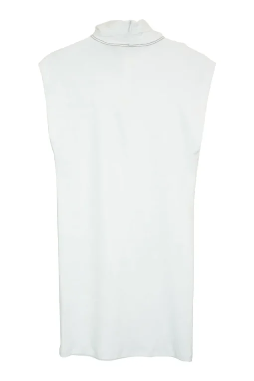 White crystal-embellished cotton jersey rib pullover mock neck zip-back sleeveless top