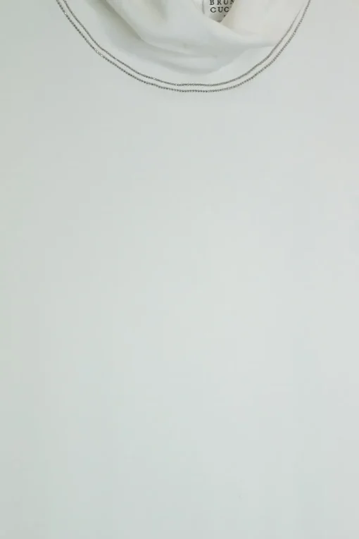 White crystal-embellished cotton jersey rib pullover mock neck zip-back sleeveless top