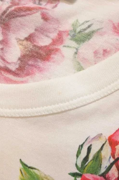 White crystal-embellished cotton jersey floral print T-shirt with embroidered detailing