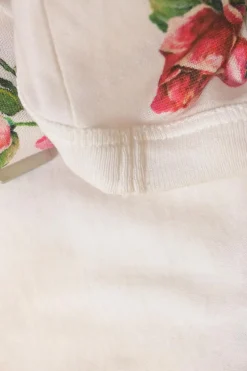 White crystal-embellished cotton jersey floral print T-shirt with embroidered detailing