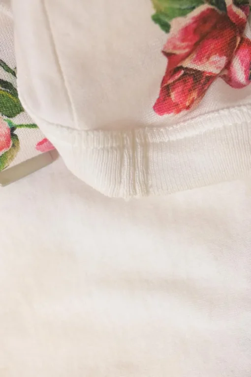 White crystal-embellished cotton jersey floral print T-shirt with embroidered detailing