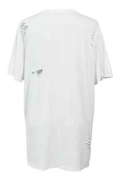 White distressed screen-printed cotton jersey oversized T-shirt dress featuring tiger and logo motif