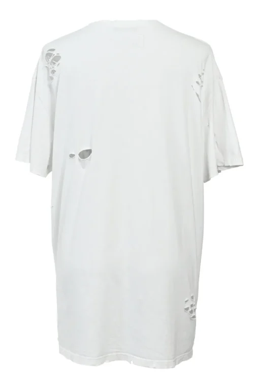 White distressed screen-printed cotton jersey oversized T-shirt dress featuring tiger and logo motif