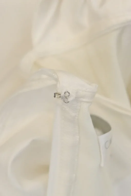 White draped cotton poplin off-shoulder tiered ruffle blouse