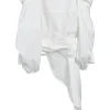White draped cotton-blend poplin and tulle floating slouchy off-shoulder asymmetric blouse