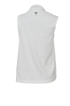 White draped cotton-linen blend asymmetric knot front sleeveless blouse