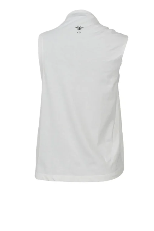 White draped cotton-linen blend asymmetric knot front sleeveless blouse