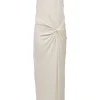 White draped viscose-blend racerback column dress with twisted hip detailing
