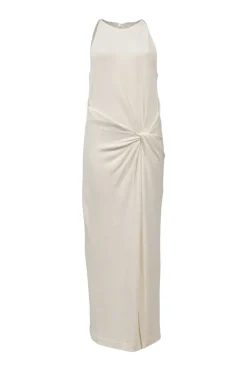 White draped viscose-blend racerback column dress with twisted hip detailing
