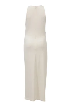White draped viscose-blend racerback column dress with twisted hip detailing