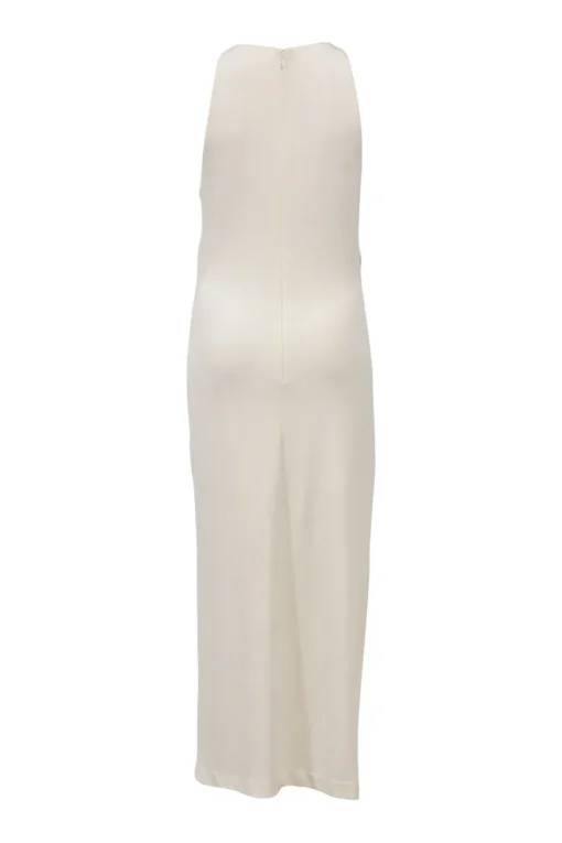 White draped viscose-blend racerback column dress with twisted hip detailing