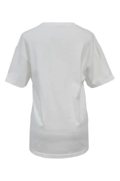 White embellished cotton jersey drop-shoulder logo T-shirt featuring floral broderie motif