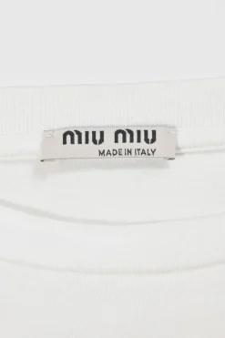 White embellished cotton jersey drop-shoulder logo T-shirt featuring floral broderie motif