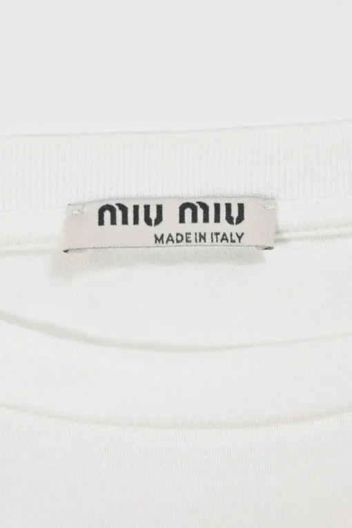 White embellished cotton jersey drop-shoulder logo T-shirt featuring floral broderie motif
