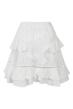 White linen Alikaya pull-on high-rise A-line mini ruffle skirt