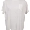 White linen-blend mixed-media crewneck pullover T-shirt featuring star eyelet yoke and back panel